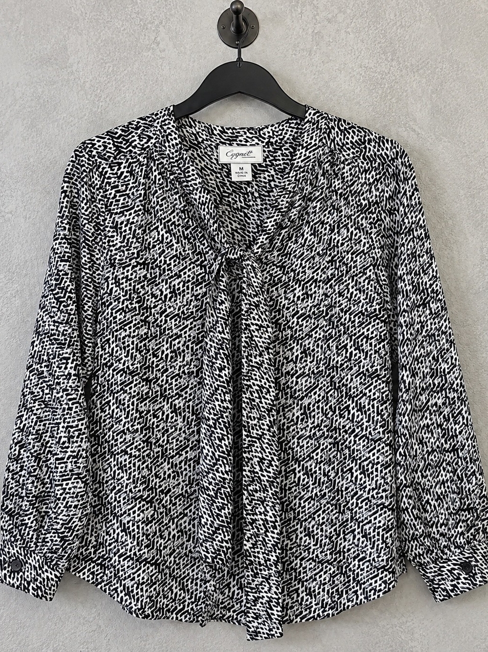 Black and White Tie-Neck Blouse